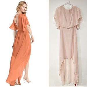 NEW Jenny Packham Bridesmaids JP1931 Flutter Sleeve High Low Blush Pink Dress